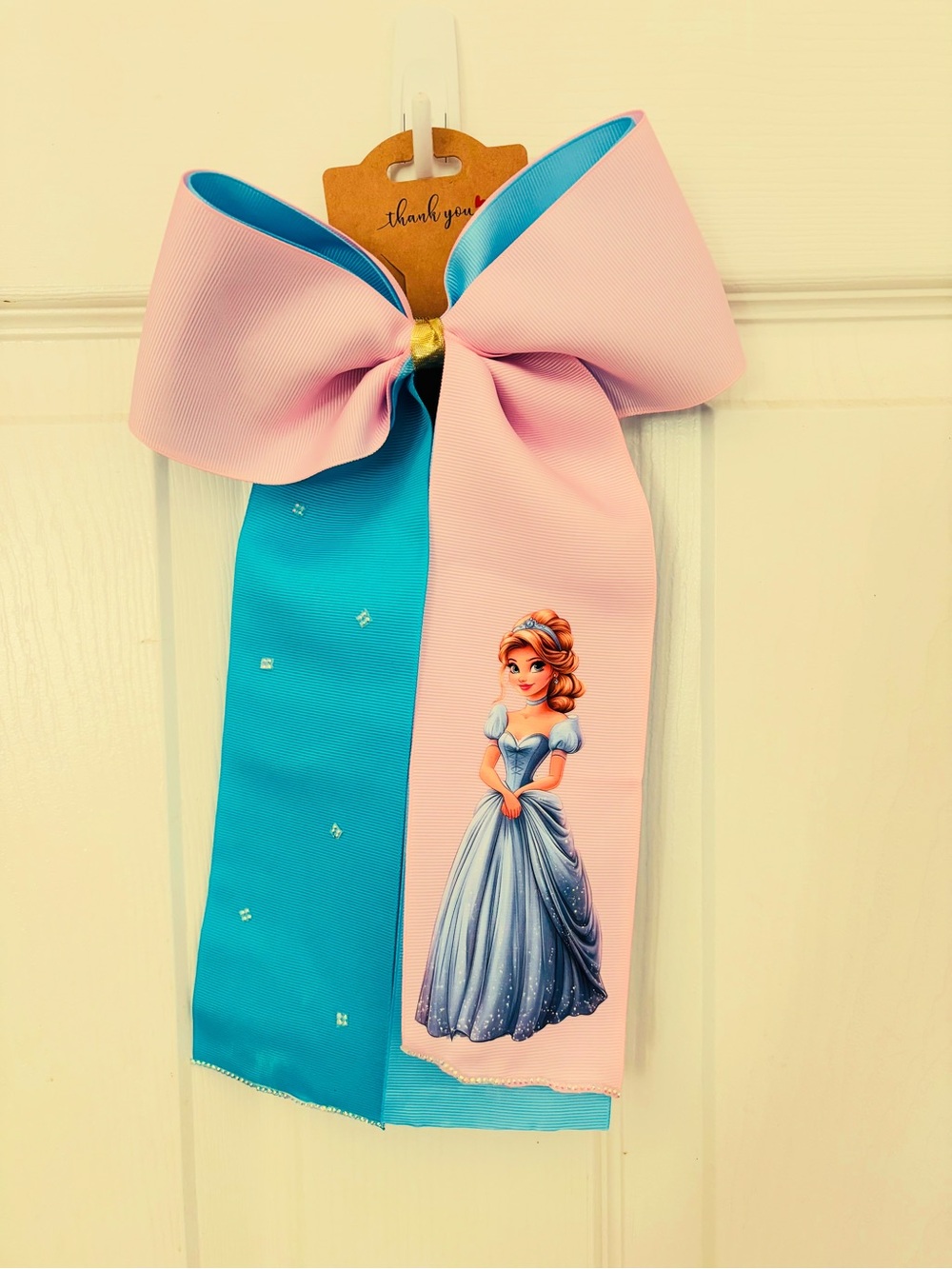 Pink and Turquoise Princess Character Kids Hair Bow